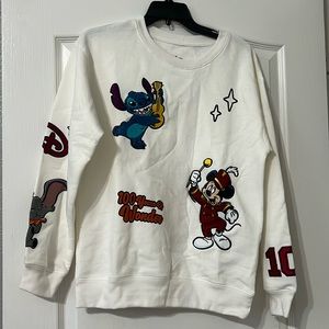 Disney Embroidered Mickey 100 Years Stitch Dumbo White Sweatshirt Shirt Sweater